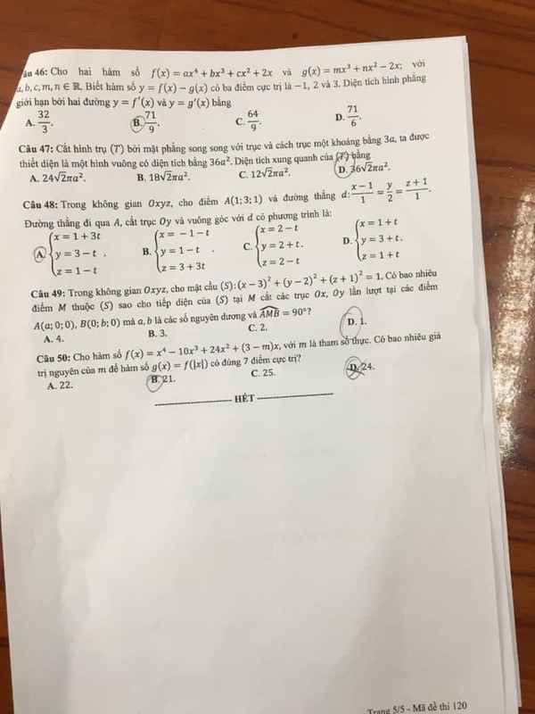 Đáp án đề thi THPT Quốc gia 2021 môn Toán đợt 2