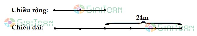 Một mảnh vườn hình chữ nhật có chiều dài hơn chiều rộng 24m và chiều rộng bằng 2/5 chiều dài