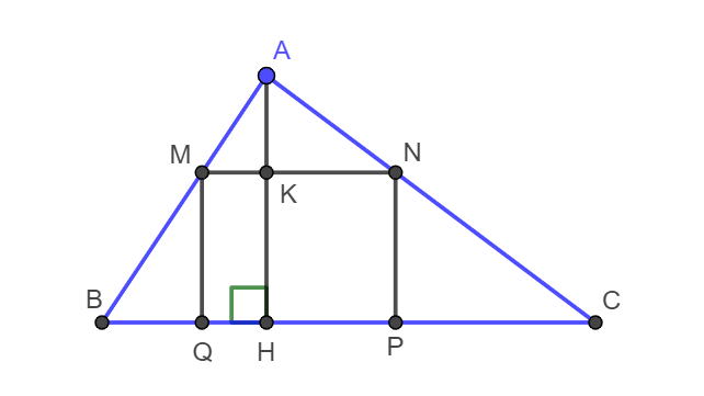 Cho tam giác ABC có BC = 16cm, đường cao AH = 12cm. Một hình chữ nhật MNPQ có đỉnh M