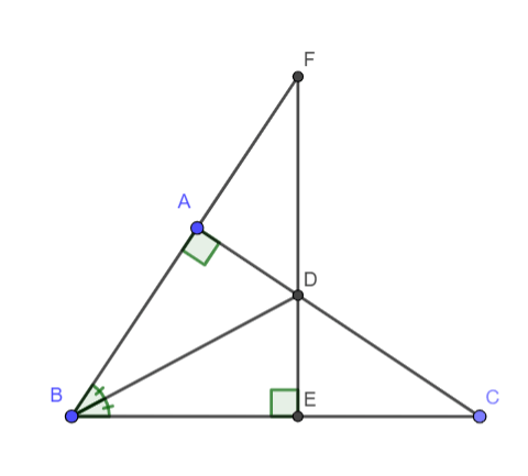Cho tam giác ABC vuông tại A, vẽ tia phân giác BD (D ∈ AC) từ D vẽ DE vuông góc BC (D ∈ BC)