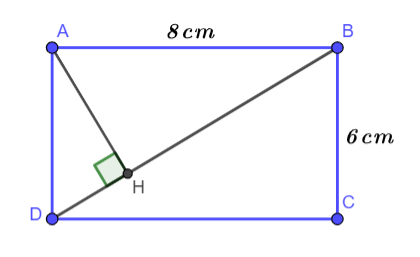 Cho hình chữ nhật ABCD có AB = 8cm, BC = 6cm. Vẽ đường cao AH 