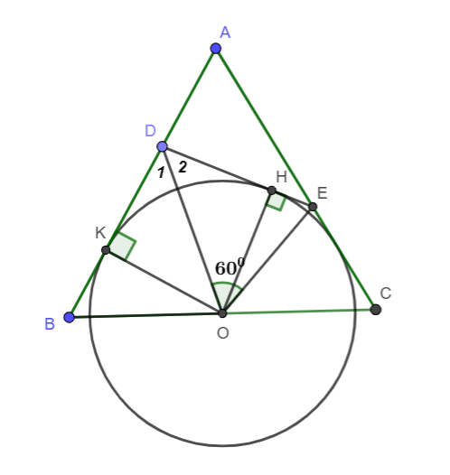 Cho tam giác đều ABC, O là trung điểm của BC. Trên các cạnh AB, AC lần lượt lấy các điểm di độ