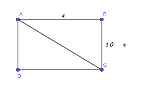 Chu vi hình chữ nhật ABCD là 20cm. Hãy tìm giá trị nhỏ nhất