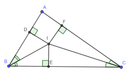 Cho tam giác ABC. Các tia phân giác của các góc B và C cắt nhau ở I