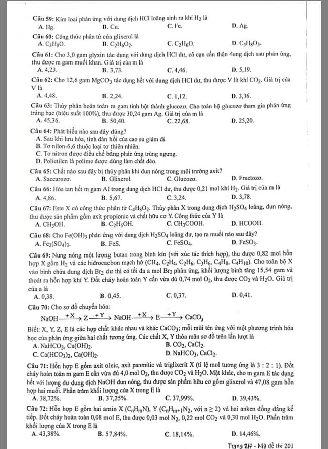 Đáp án Hóa THPT Quốc Gia 2021
