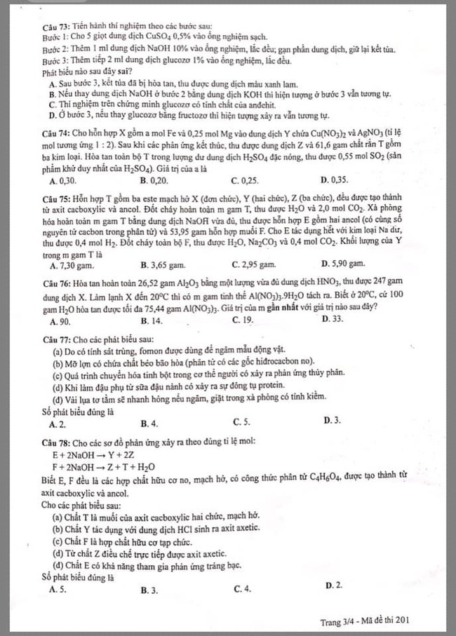 Đáp án Hóa THPT Quốc Gia 2021