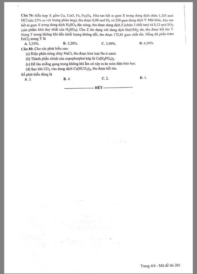 Đáp án Hóa THPT Quốc Gia 2021