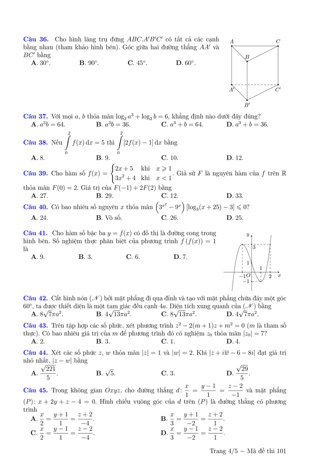 Đáp án đề thi THPT Quốc gia 2021 môn Toán