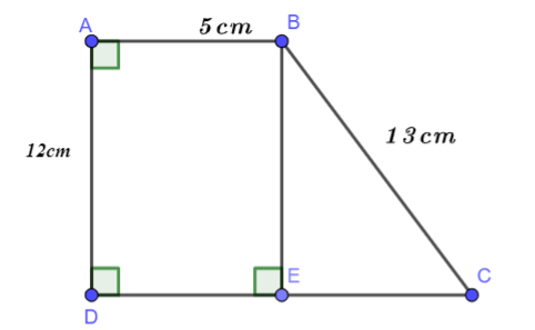 Cho hình thang vuông ABCD có góc A = góc D =  90^0, AB = 5cm, AD = 12cm, BC = 13cm